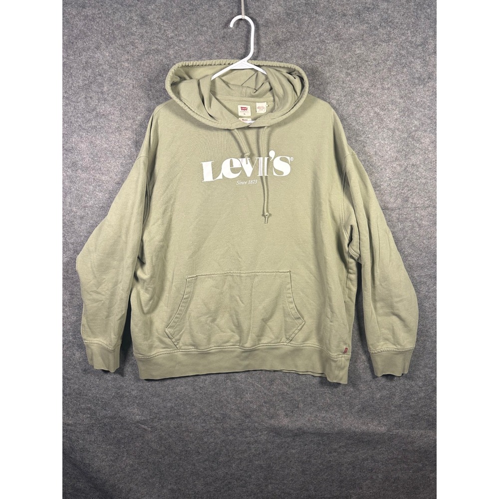 Levis Mens XL Relaxed Fit Hoodie Sweatshirt Olive Green Logo Pullover